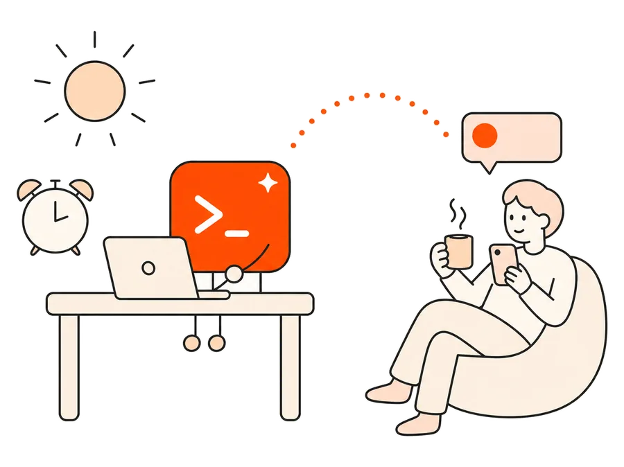 第4回: 返信が必要な問い合わせだけ、朝Slackに届く仕組みを作る。朝日とカレンダーの横で、人がいなくてもターミナルが動き、スマホに通知が届く絵